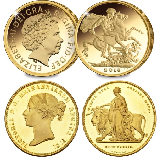 1821 King George, Victoria UNA Lion, Queen Elizabeth, Princess wales Diana 1Oz 24kt Gold plated British UK Restrike Art Bullion Token Coins