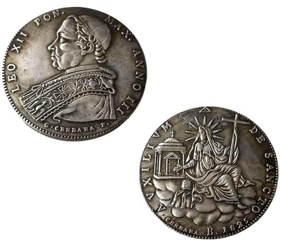 1825 Pope Leo XII Italy Vatican Papal States 1 Scudo Antique