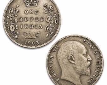 【専用出品】貨幣７ヶ国の、7種のトークン イギリス領インド 1ルピー エドワード7世クラウン アンティーク