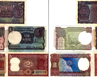 1970～90年代 インド ロット5枚セット 5+10+10+10+20ルピー紙幣