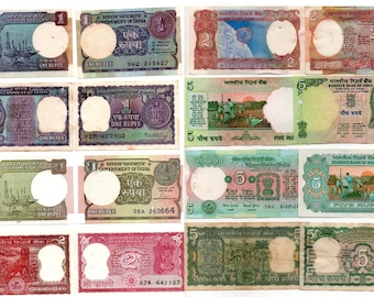 1970～90年代 インド ロット5枚セット 5+10+10+10+20ルピー紙幣