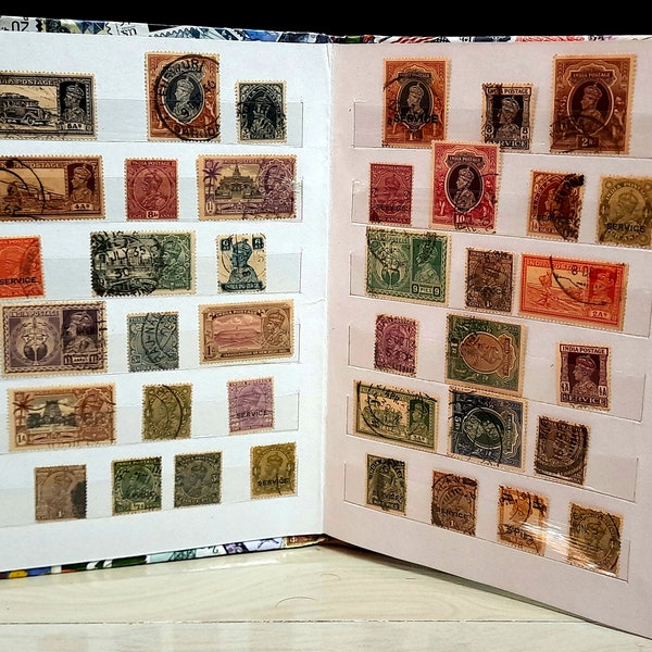 Stamp Album + 100 PCS All Different Old Antique Original British India 1837 - 1947 Extremely Rare Victoria Edward George Anna Collection Set
