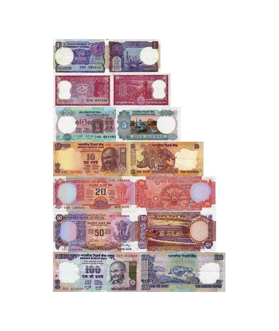1970-90年代 インド共和国 ロット 1 + 2 + 5 + 10 + 20 + 50 + 100 