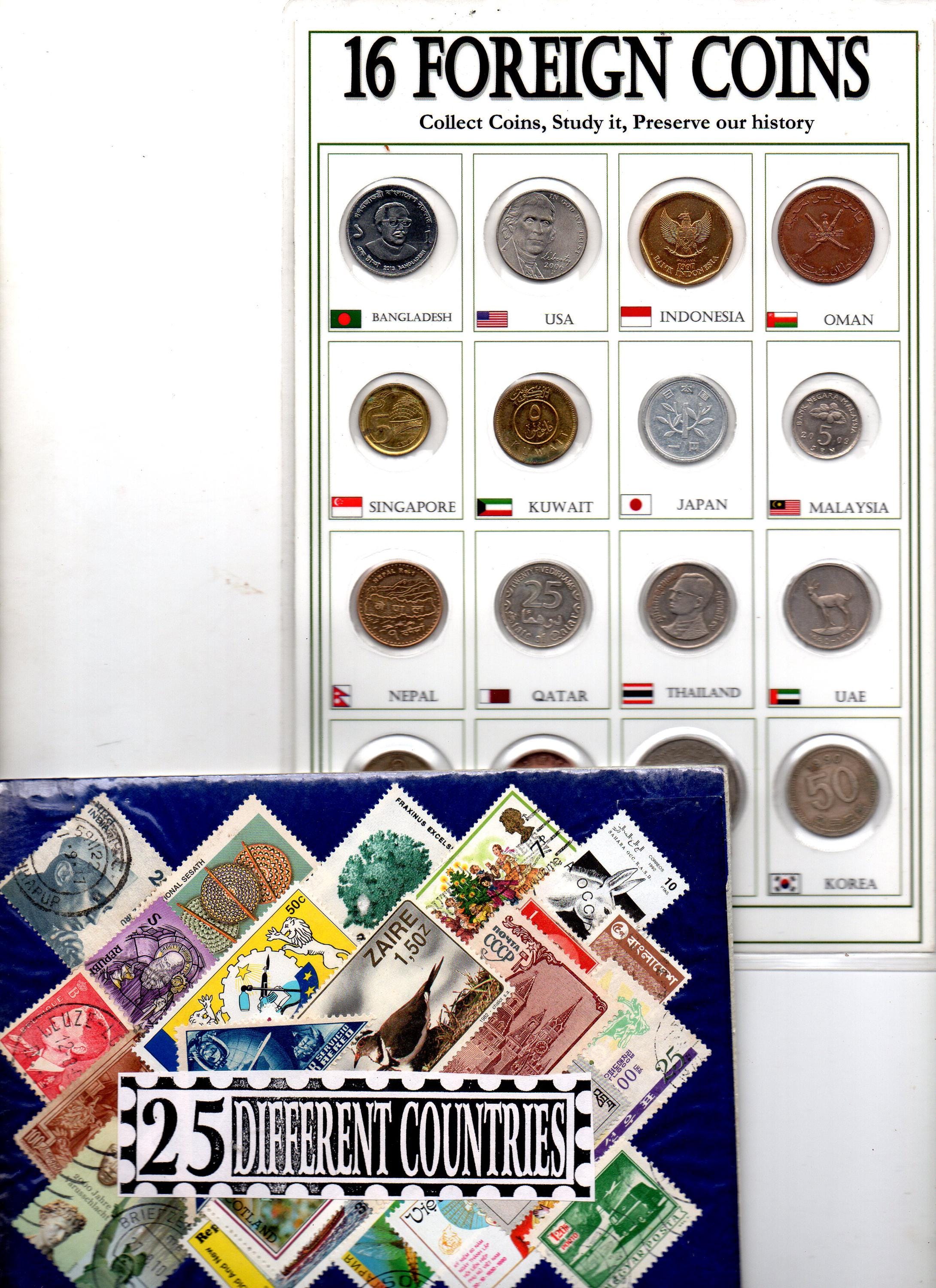 16 Pcs Different Foreign World Coins + 100 Different Countries
