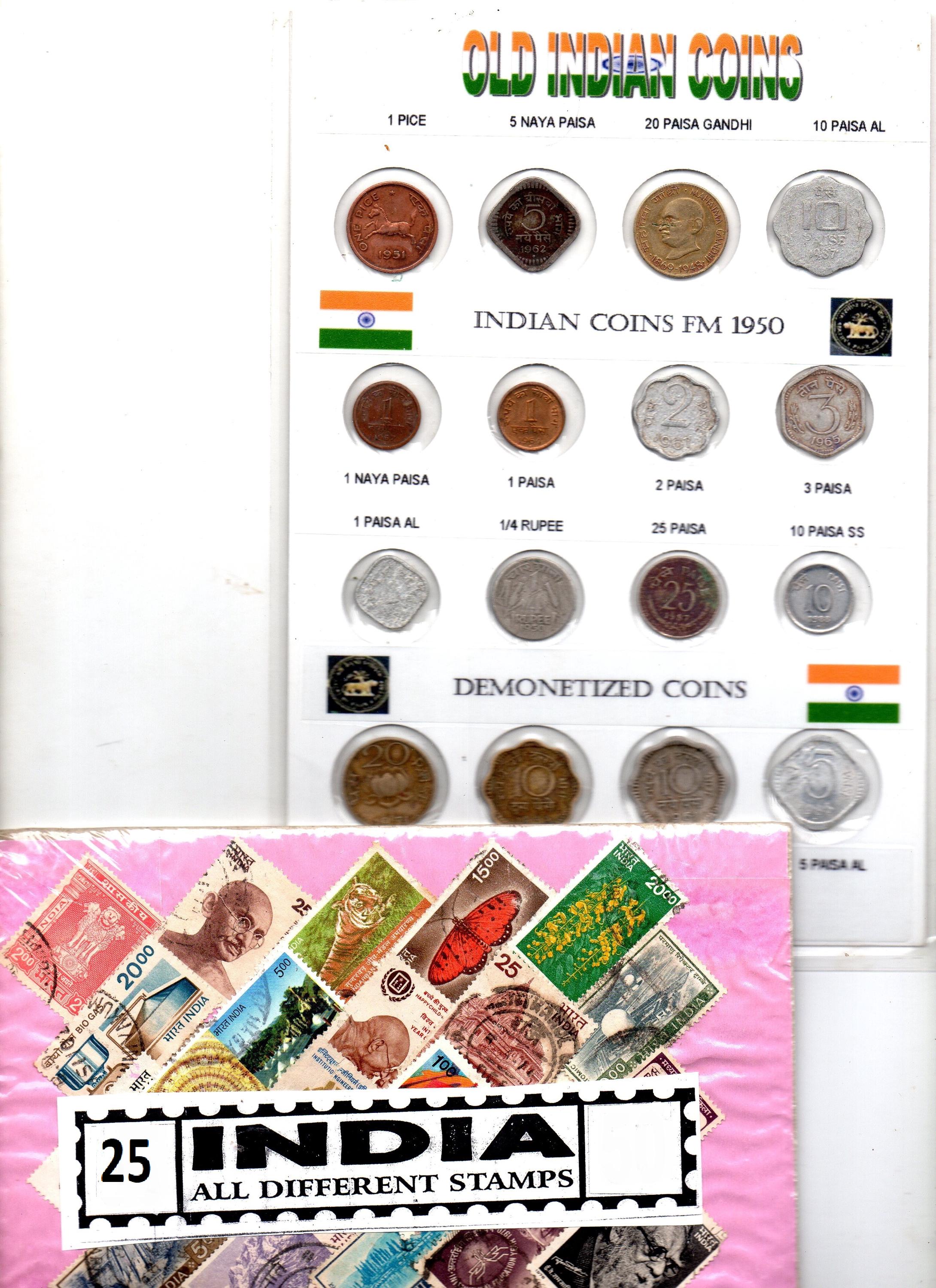 INDIAガンジーコイン ロット 16 PCS インド パイサ パイス ガンジー コイン パック +
