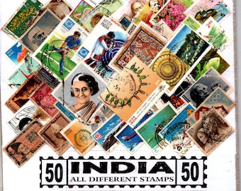 50 Pcs Different India All Large / Commemorative Rare Vintage Historic Indian Used stamps Lot