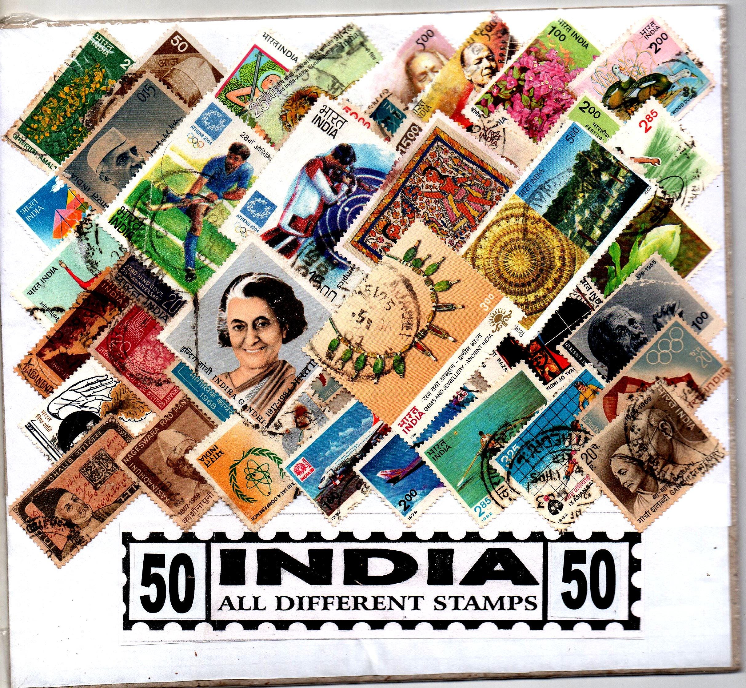 普通切手（インド 1958-1963年） インド発行の大型記念切手50枚セット（希少なヴィンテージ・歴史的