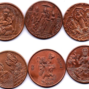 Lotto 6 pezzi 1818 Regno Unito Anna Compagnia britannica delle Indie orientali Ram Hanuman Lakshmi Ganesh Dio indù Divinità Souvenir Art Set di monete in rame