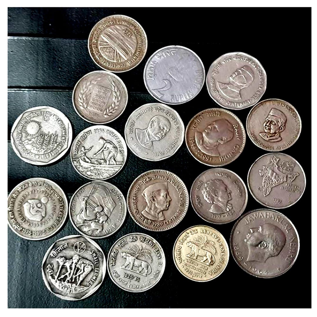 ヴィンテージインド記念硬貨10枚、希少ルピー・パイサ・コレクション