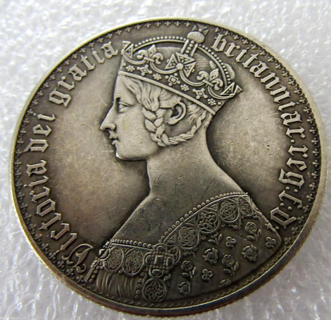 Queen Victoria Gothic Florin Crown British UK 1oz Brass