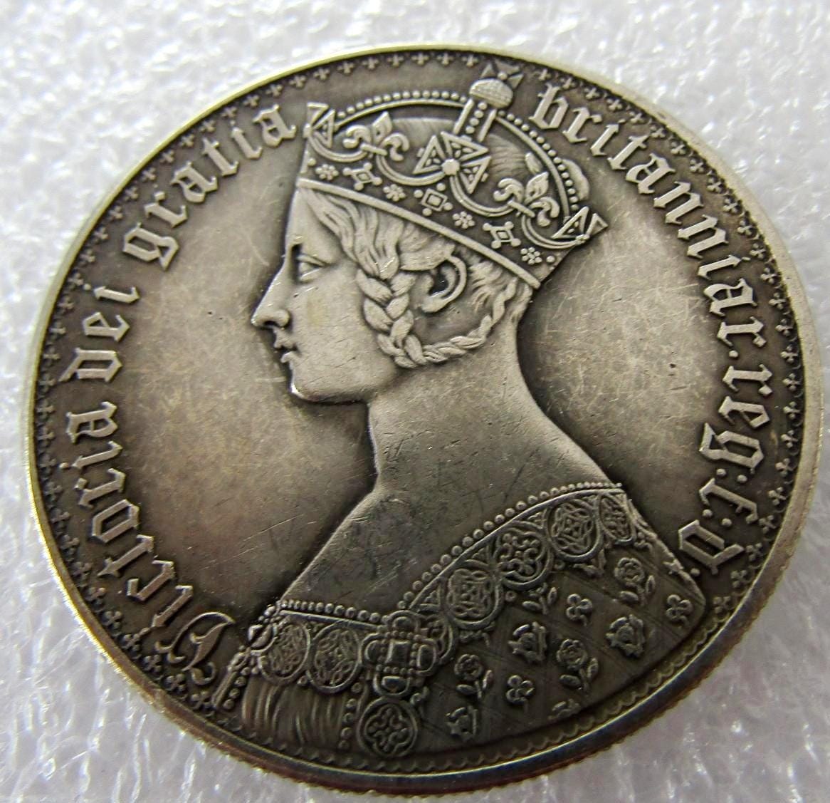 Queen Victoria Gothic Florin Crown British UK 1oz Brass