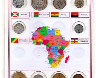 Lote de 10 monedas africanas diferentes de 10 países africanos. Pack de piezas raras.