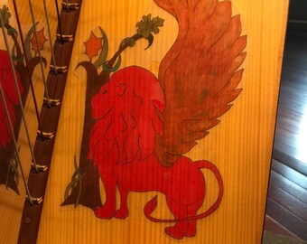 Hand-Painted Winged Lion Harp Decals - Set of 2