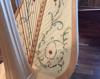 Delicate Tradition Hand Painted Floral Harp Soundboard Decal