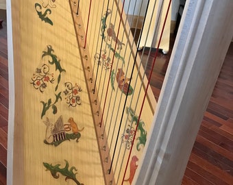 Medieval Menagerie Harp Decals – Hand-Painted Soundboard Art