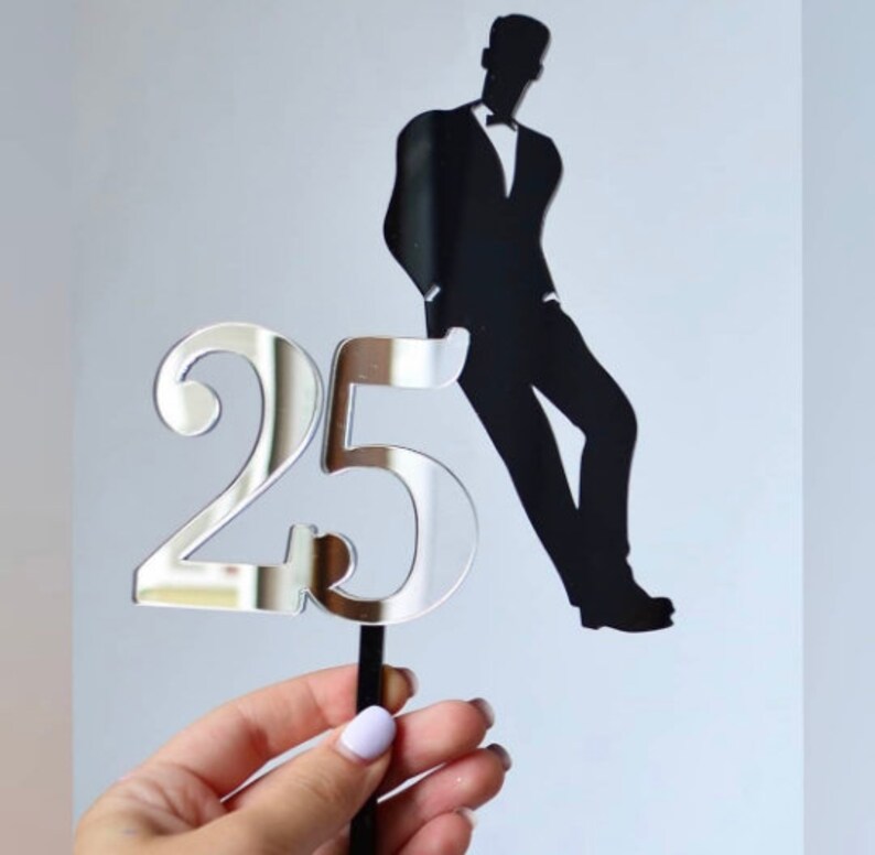 EPS Custom Topper Personalized Happy Birthday Cake Topper for laser cutting PDF Dxf Boy Silhouette Topper SVG