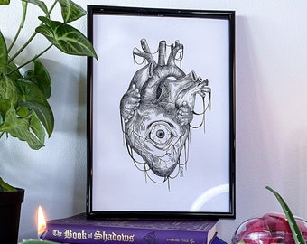 Menschliches Herz Kunstwerk, Anatomisches Herz Kunstdruck, Auge Kunstwerk, Augapfel Kunstwerk, Gothic Wandkunst, Gruselige, gruselige Halloween Dekoration