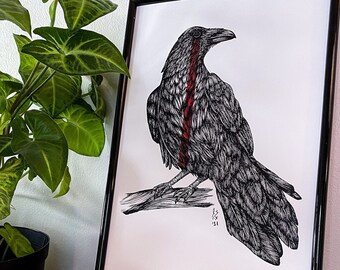 Druk artystyczny „Mroczny Kruk”, sztuka Kruka, Edgar Allan Poe, Nevermore, gotycki druk artystyczny, sztuka mroczna, wystrój gotycki, czarownicza sztuka okultystyczna