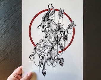 Dark Goat, Kunstdruck, Tuschezeichnung, Gothic, Pfeile, Satanische Kunst, Okkulte Kunst, Gruselige, Kunstwerk, Witchy Decor, Altar Artikel, Baphomet