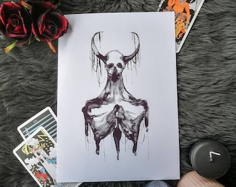 Akwarele z demonami, mroczny wydruk artystyczny, gotycki wystrój, przerażająca sztuka, upiorny wystrój, wydruk artystyczny na Halloween, sztuka demonów, wystrój czarownic, prezent czarownic