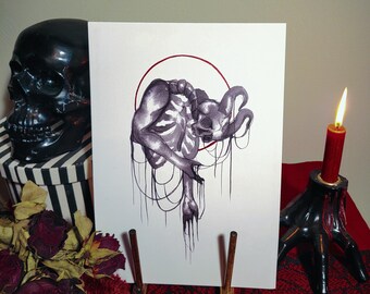 Dämon der Depression, Kunstdruck, Tuschezeichnung, Gothic, Dark Art, Okkult, Gruselig, Kunstwerk, Witchy