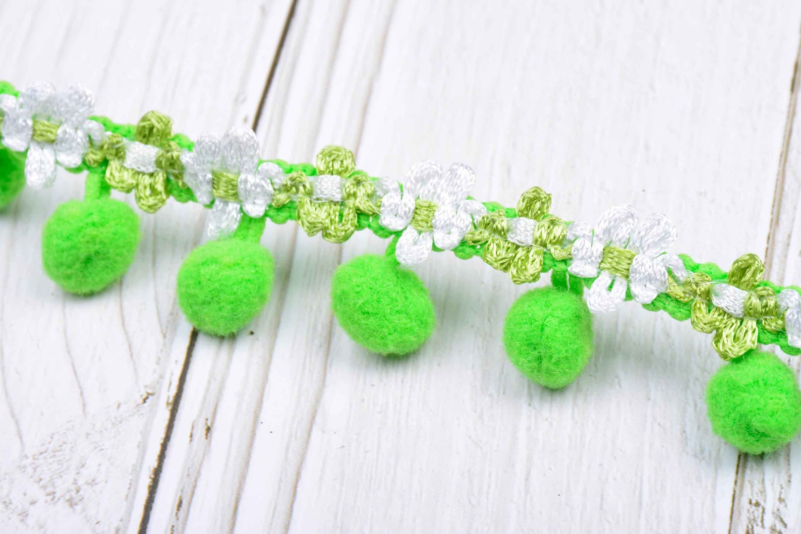 2Yards Pom Pom Ribbon Fringe Trim Green Pom Pom Fringe Trim Etsy
