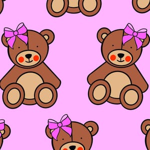 Pink Teddy bear fabric printed fabric Recycled Spandex 4 way stretch fabric printed in the UK. ECO Friendly and certified Recycled Fabric