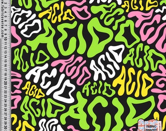 Acid festival printed fabric Recycled Spandex 4 way stretch fabric printed in the UK. ECO Friendly & certified Recycled Fabric