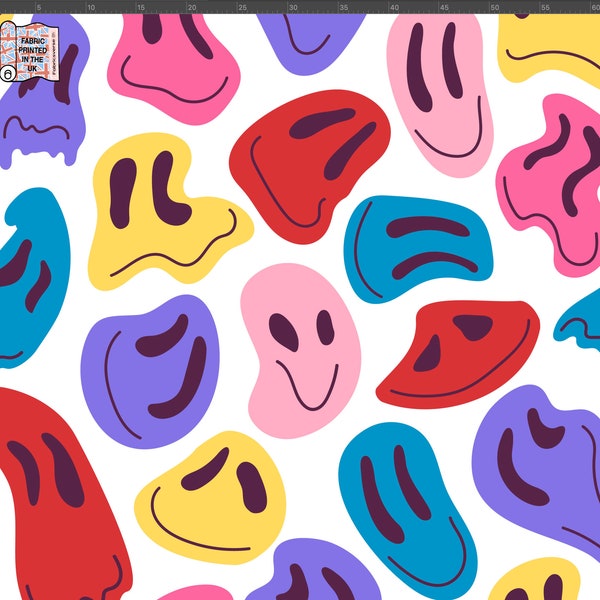 Smiley melt printed fabric Recycled Spandex 4 way stretch fabric printed in the UK ECO Friendly & certified Recycled Fabric