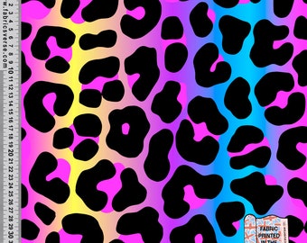 Leopard festival printed fabric Recycled Spandex 4 way stretch fabric printed in the UK. ECO Friendly & certified Recycled Fabric