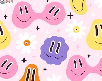 Melt Smiley Face festival printed fabric Recycled Spandex 4 way stretch fabric printed in the UK. ECO Friendly & certified Recycled Fabric