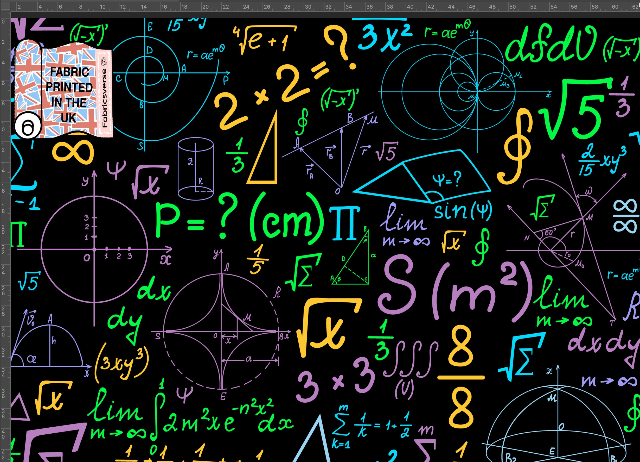 Maths school formula printed fabric Recycled Spandex 4 way stretch fabric printed in the UK. ECO Friendly and certified Recycled Fabric