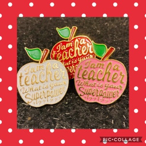 Teacher/teaching assistant gift. Pink/red/white/black apple enamel pin badge. Thanks/keyworker