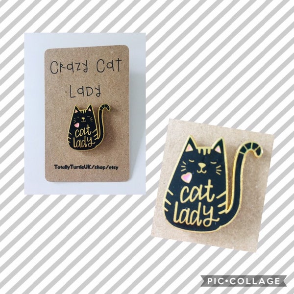 Crazy cat lady enamel pin badge. Cat lover gift black cat present