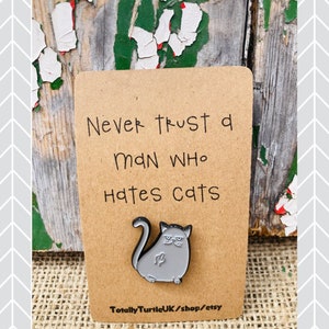Grumpy grey cat enamel pin cute but offensive cat gift