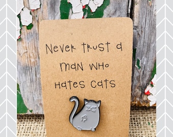 Grumpy grey cat enamel pin cute but offensive cat gift