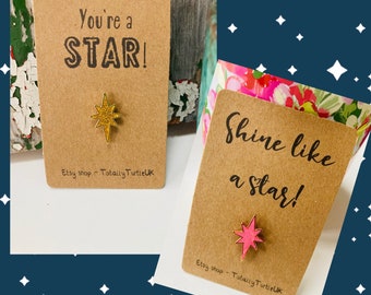 Pink, Silver and Gold sparkly star enamel pin badge positivity gift