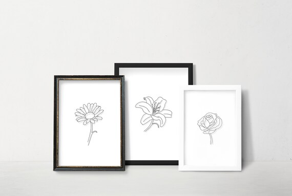 Flower Trio Rose Daisy Lily DIGITAL DOWNLOAD Line Art | Etsy