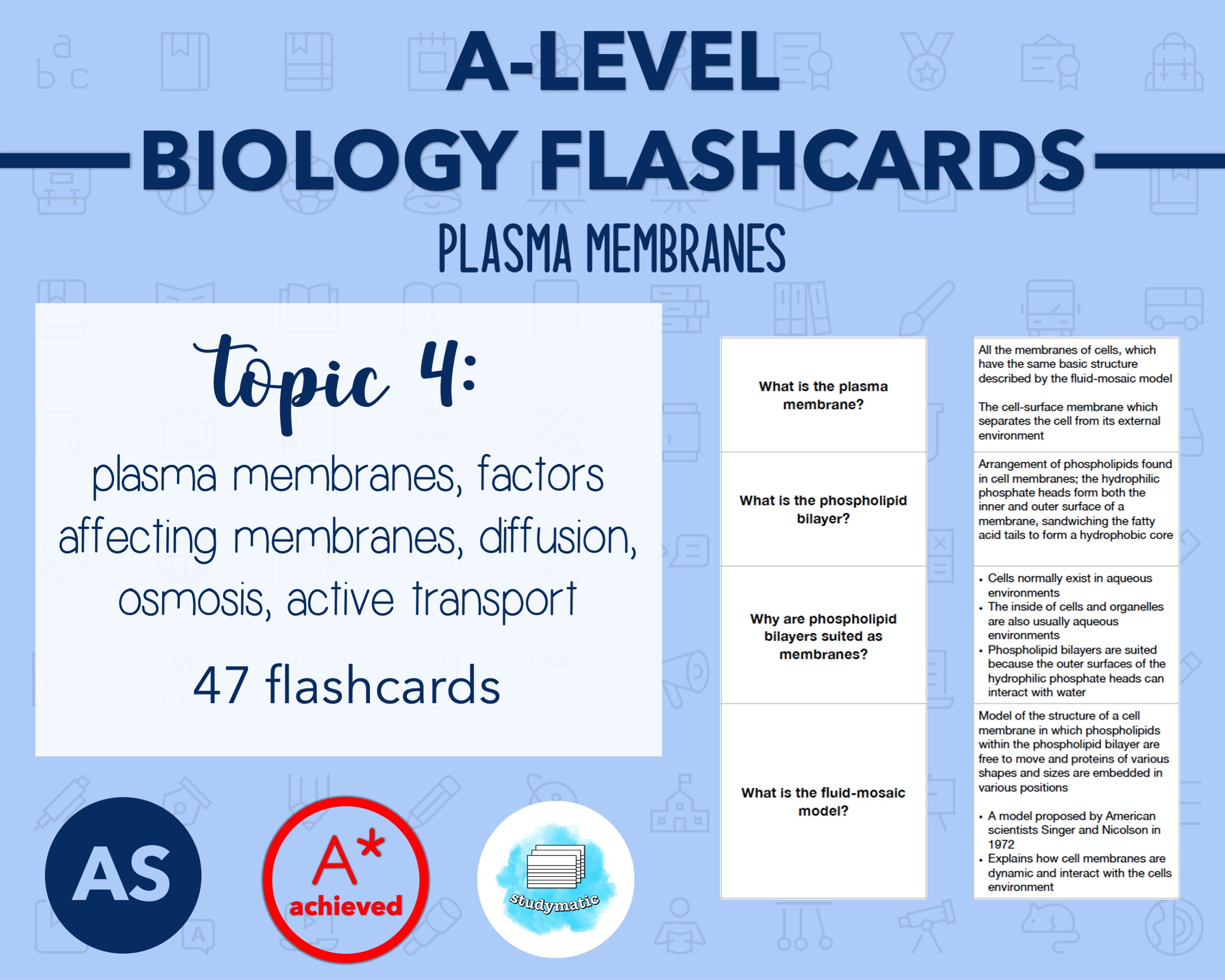 BIOLOGY FLASHCARDS A LEVEL: Plasma Membranes | Etsy