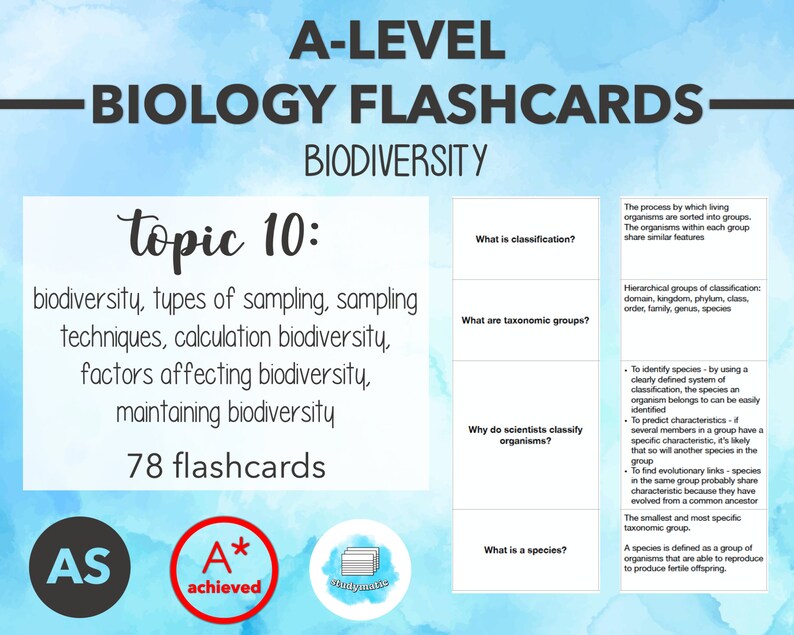 BIOLOGY FLASHCARDS A LEVEL Biodiversity Etsy