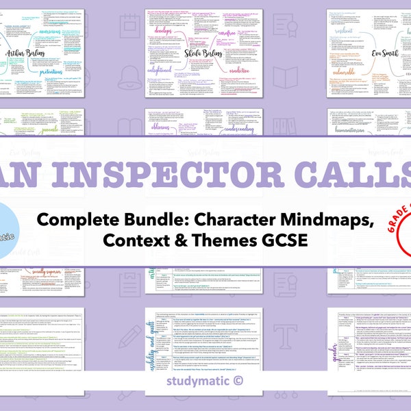 GCSE Englische Literatur: 'An Inspector Calls' KOMPLETTES BUNDLE - Charakter Mindmaps, Kontext & Themen