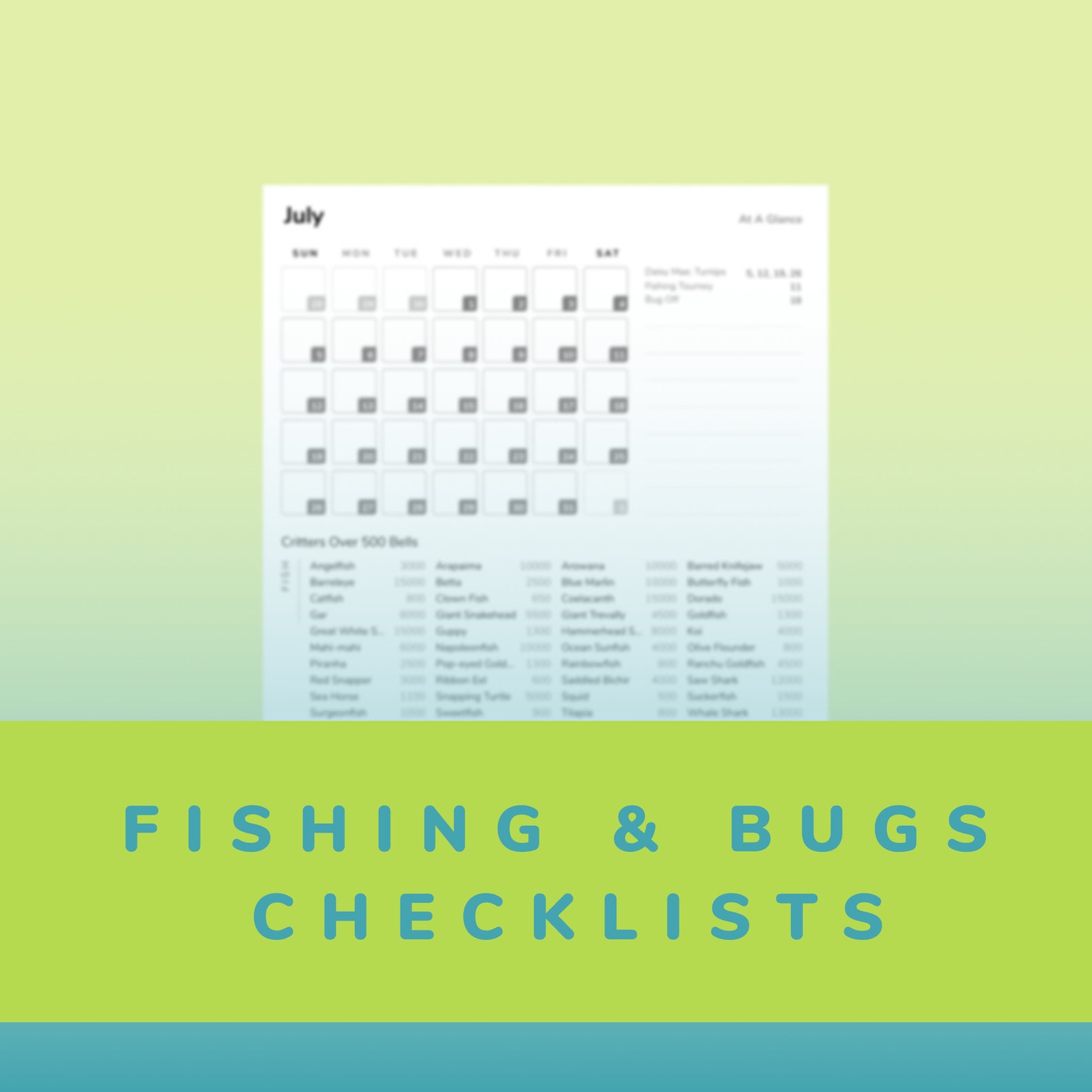 Animal Crossing: New Horizons Printable Checklists, July - Etsy
