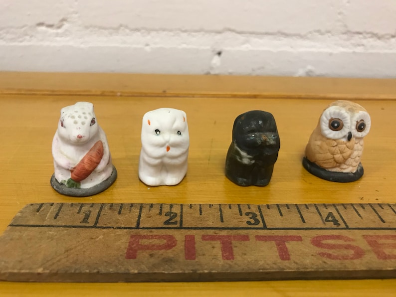 Vintage Ceramic Cat Rabbit Owl Thimbles