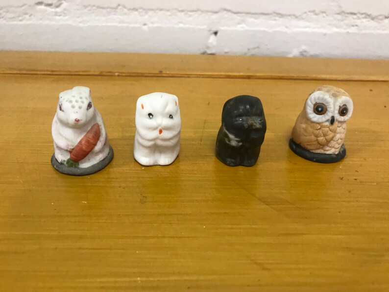 Vintage Ceramic Cat Rabbit Owl Thimbles