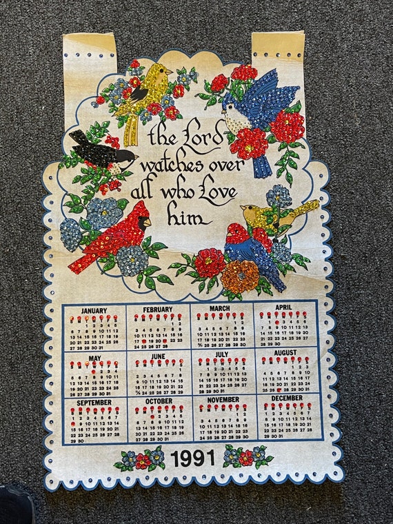 Vintage 1991 Felt Sequined Year Calendar Birds Religious Blue Jays,  Cardinal's - Etsy