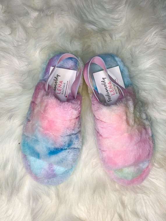 tie dye fuzzy slippers