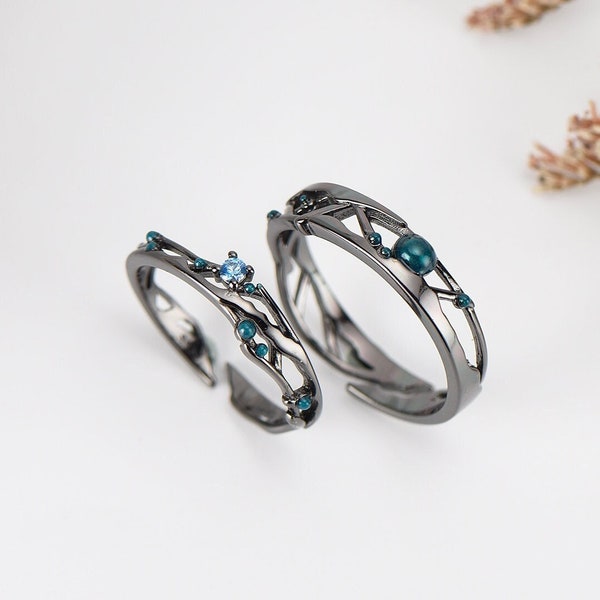 Blue Star 925 sterling silver zircon Couple Rings his and hers rings promise ring personalized gift for her for couple