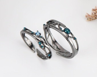 Anillos de pareja de circonita de plata de ley 925 con estrella azul, anillos para él y para ella, anillo de promesa, regalo personalizado para ella para pareja