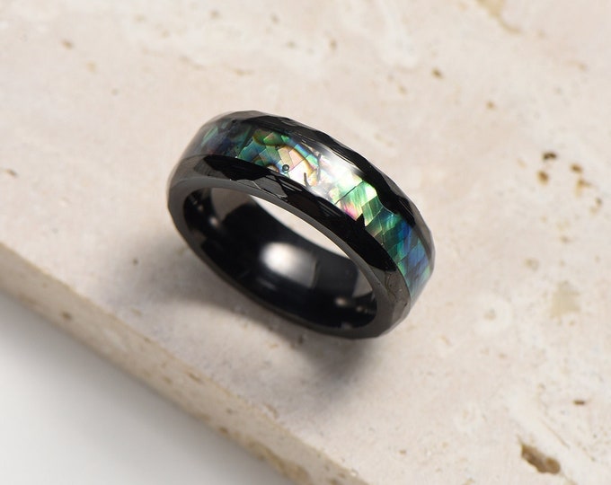 Custom Tungsten Ring: 8mm Shell Inlay, Engraved Promise Ring