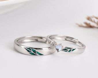 Customized Leaves Couple Rings his and hers rings promise ring personalized gift for her for couple 925 silver plated